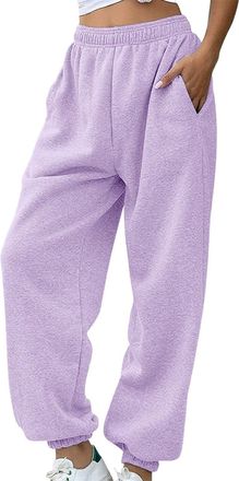 Generic Sweatpants For Women Uk Short Leg Elasticated Waist Fleece Lined Joggers Womens Comfortable Warm Capris Pants For Women With Pockets Solid Color Loose