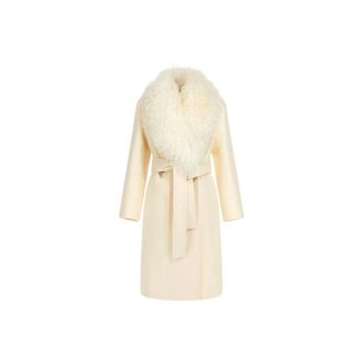 Roberto Cavalli Belted Coats, female, Beige, Size: M Fur Collar Ivory Coat Female Italy