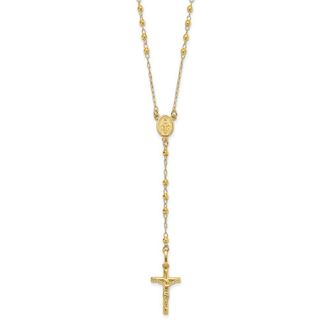 Diamond2Deal 14K Yellow Gold Polished Faceted Beads Rosary Cross Necklace 24