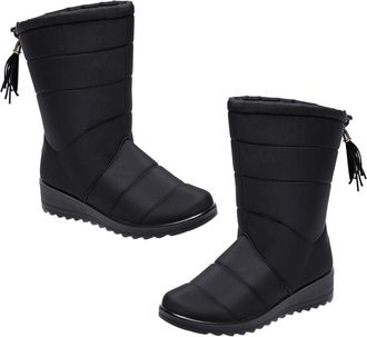 Yarnow Womens Mid-Calf Snow Boots Waterproof Warm Winter Boots Thick Sole Female Fashion Shoes Black UK 6