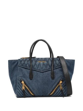 Miu Miu quilted-panel tote bag - women - Fabric - One Size - Blue