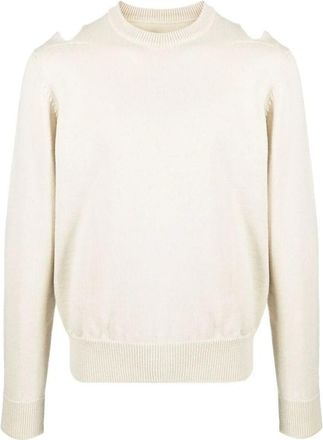 Jil Sander Wool Cut-Out Sweatshirt - Heren - Ronde hals truien - Beige - M - Wol - Truien & Vesten