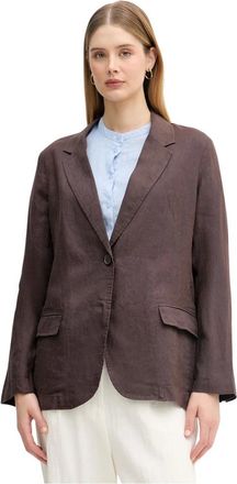 Benetton Blazer van puur linnen - Dames - Jassen - Bruin - Maat: M Linnen