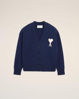 Ami Blue Wool Ami De Coeur Cardigan Blue - XS - Unisex