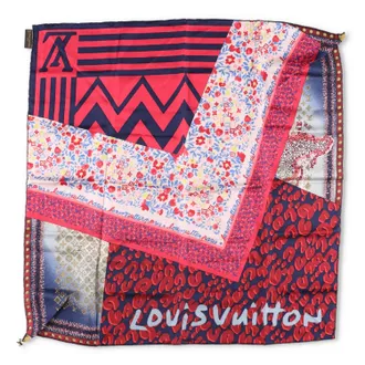 Louis Vuitton Red Printed Tresor Silk Square Scarf