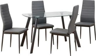 Seconique ABBEY SMALL DINING SET (X4 CHAIRS) - CLEAR GLASS/GREY/GREY PU - SECONIQUE | TJ Hughes Grey