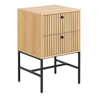 Furniture To Go Albany 2 Drawer Bedside Table in Oak/Black Legs in Brown