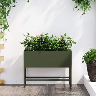 vidaXL Raised Garden Planter Olive green 60 x 26 x 45 cm Steel vidaXL