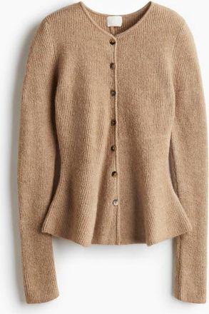 H&M Rib-knit Peplum Cardigan in Beige Melange at Nordstrom, Size Xx-Small