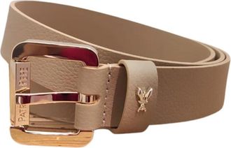 Patrizia Pepe Gouden Rechthoekige Leren Riem Cappuccino - Dames - Riemen - Bruin - L - Leer - Accessoires