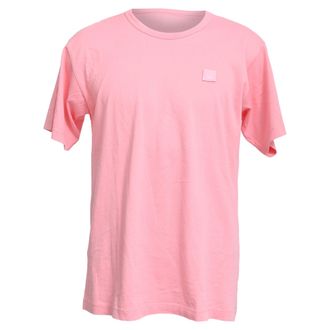 Acne Studios Face-Patch Crew Neck T-shirt in Pink Cotton