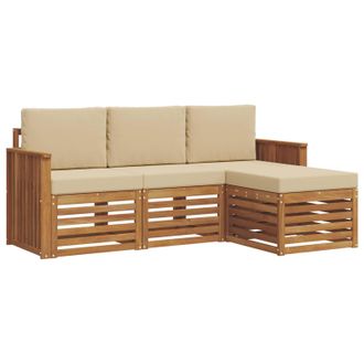 vidaXL Conjunto De Sof&aacute;s De Exterior Con Coj&iacute;n 4 Pcs Natural Y Beige Vidaxl