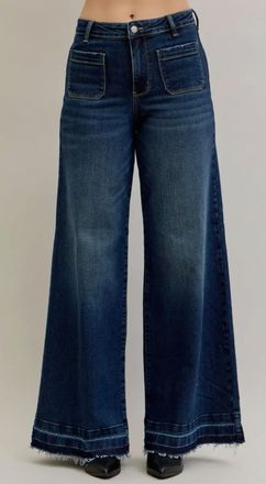 Judy Blue Womens High Waisted Front Pocket Palazzo Pants In Dark Blue