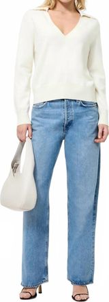 French Connection Sloane Knit Pearl Collared Sweater In Porcelain Cream