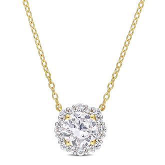 Amour 1 7/8 CT TGW Created White Sapphire Halo Necklace In Yellow Plated Sterling Silver