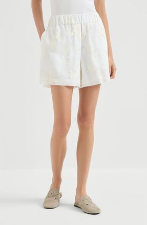 Brunello Cucinelli Cotton organza shorts with dazzling broderie anglaise in White at Nordstrom, Size 38