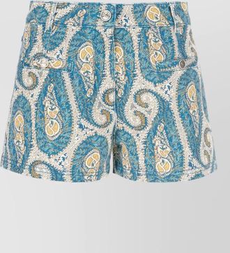 Etro paisley denim shorts belt loops pockets