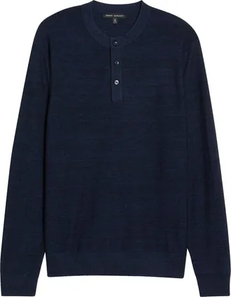 Robert Barakett Aranda Merino Wool Henley Sweater in Dark Caspian at Nordstrom, Size Xx-Large