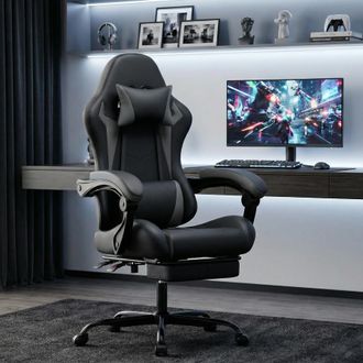 STILVORA Silla De Oficina Fauteuil Gaming Ergon&oacute;mico, Respaldo Inclinable, Reposapi&eacute;s Retr&aacute;ctil, Pvc Negro Y Gris
