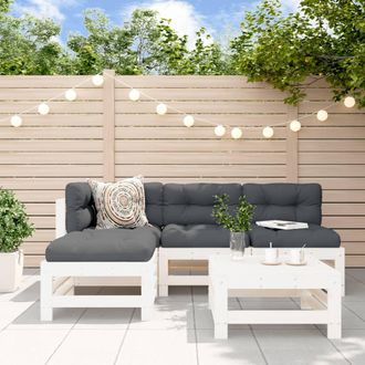 vidaXL Juego De Sof&aacute;s De Jard&iacute;n 5 Piezas Madera Maciza De Pino Blanco Vidaxl
