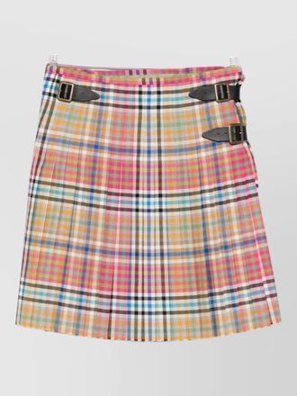 Vivienne Westwood wool plaid pleated skirt buckle frayed hem