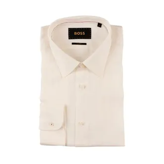 HUGO BOSS Overhemden, Heren, Wit, 3Xs, Linnen, Linnen Kent Kraag Overhemd