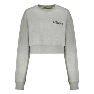 Balmain Sweatshirts, female, Gray, Size: XS Cropped Printed Crew-Neck Sweatshirt