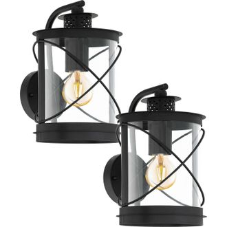 Loops 2 PACK IP44 Outdoor Wall Light Black Hoop Lantern 1x 60W E27 Porch Lamp