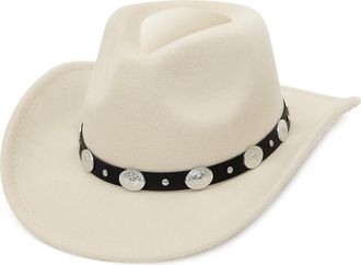 Eozy Women Men Western Cowboy Fedora Felt Hat Wide Brim Outdoor Cowgirl Hat with Belt Buckle