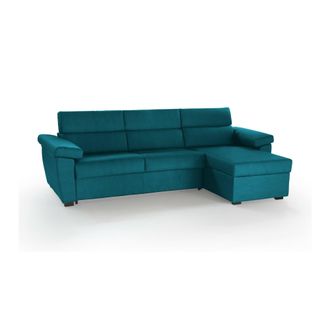Dmora Sof&aacute; Cama Con Chaise Longue Tolle, Desenfundable, Con Almacenaje, Hecho En Italia, Hidr&oacute;fugo, Multiposici&oacute;n, 285x160 Cm Azul