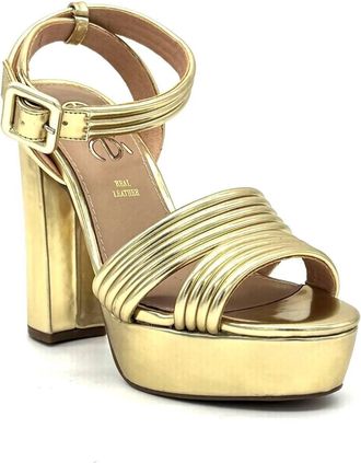 Ex&eacute; Womens Strap Platform Block Heel Sandal In Gold