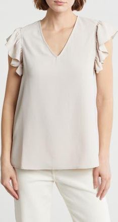 Adrianna Papell Flutter Sleeve Crinkled Satin Blouse in Pebble at Nordstrom Rack, Size X-Small