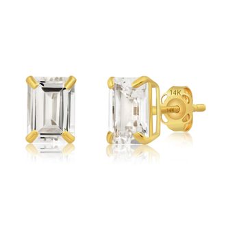 MAX + STONE 14k Yellow Gold Solitaire Emerald-Cut Gemstone Stud Earrings (7x5mm)