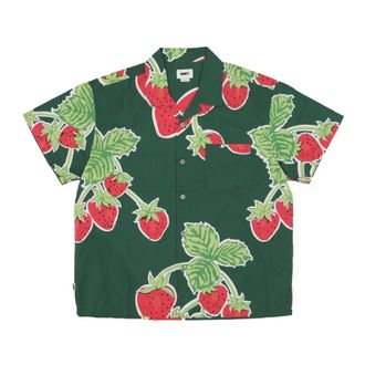 Obey Overhemden, Heren, Groen, XL, Katoen, Jumbo Berries Korte Mouw Overhemd