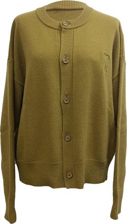 Ami de Coeur Crewneck Cardigan in Green Wool