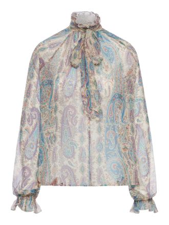 Etro SILK CREPON BLOUSE WITH SCARF AND PAISLEY FOLIAGE MOTIF - Etro - Woman