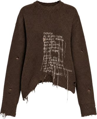 Akep Pullover met ronde hals en borduursel - Dames - Ronde hals truien - Bruin - L - Truien & Vesten
