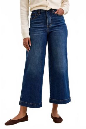Judy Blue High Waisted Tummy Control Claudia Ankle Wide Jeans In Dark Indigo Wash