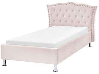 Beliani Cama individual de tejido rosa 90x200