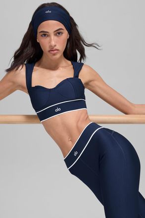 Alo | Airlift Alignment Bra in Navy/White Blue, Size: Medium