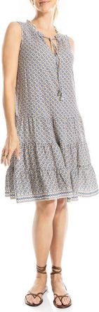 Max Studio Floral Split Neck Tiered Dress in Ecru/Denim Florette at Nordstrom Rack, Size X-Small