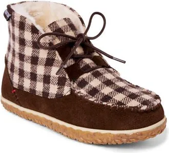 Minnetonka Torrey Faux Shearling Lined Bootie in Brown Gingham Plaid at Nordstrom, Size 11
