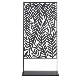 Maisons du monde Biombo para exteriores de metal con estampado de hojas color negro