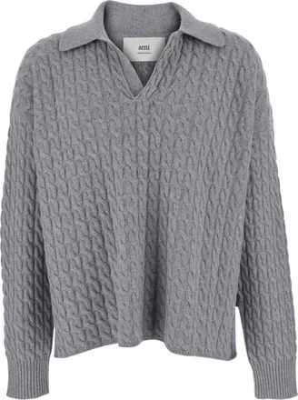 Ami Grey Knitted Shirt Collar Sweater