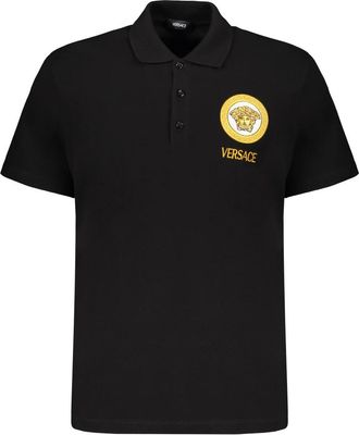 Versace Geborduurde katoenen polo shirt met logo - Heren - Polos - Zwart - 3XL - Katoen - Tops