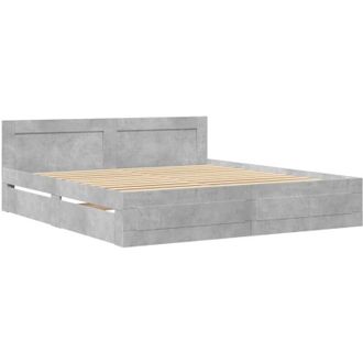 vidaXL Bed Frame with Headboard without Mattress Concrete Grey 200x200 cm vidaXL