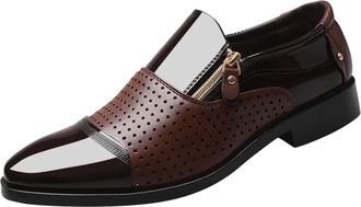 Generic Mens Business Formal Shoes Classic Without Lacing Slip On Loafers Pointed Toe Leather Shoe Block Heel Oxfords Non Slip Fashion Wide Footwear for Mens 