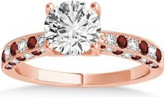 Allurez Alternating Diamond & Garnet Engravable Engagement Ring in 14k Rose Gold (0.45ct)