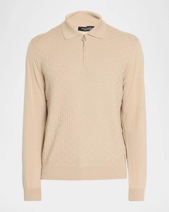 Stefano Ricci Men & apos;s Mosaic Textured Half-Zip Polo Sweater
