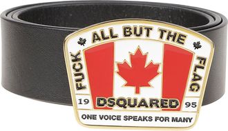 Dsquared2 Canadian Flag Plaque Rectangular Buckle Calf Leather Belt